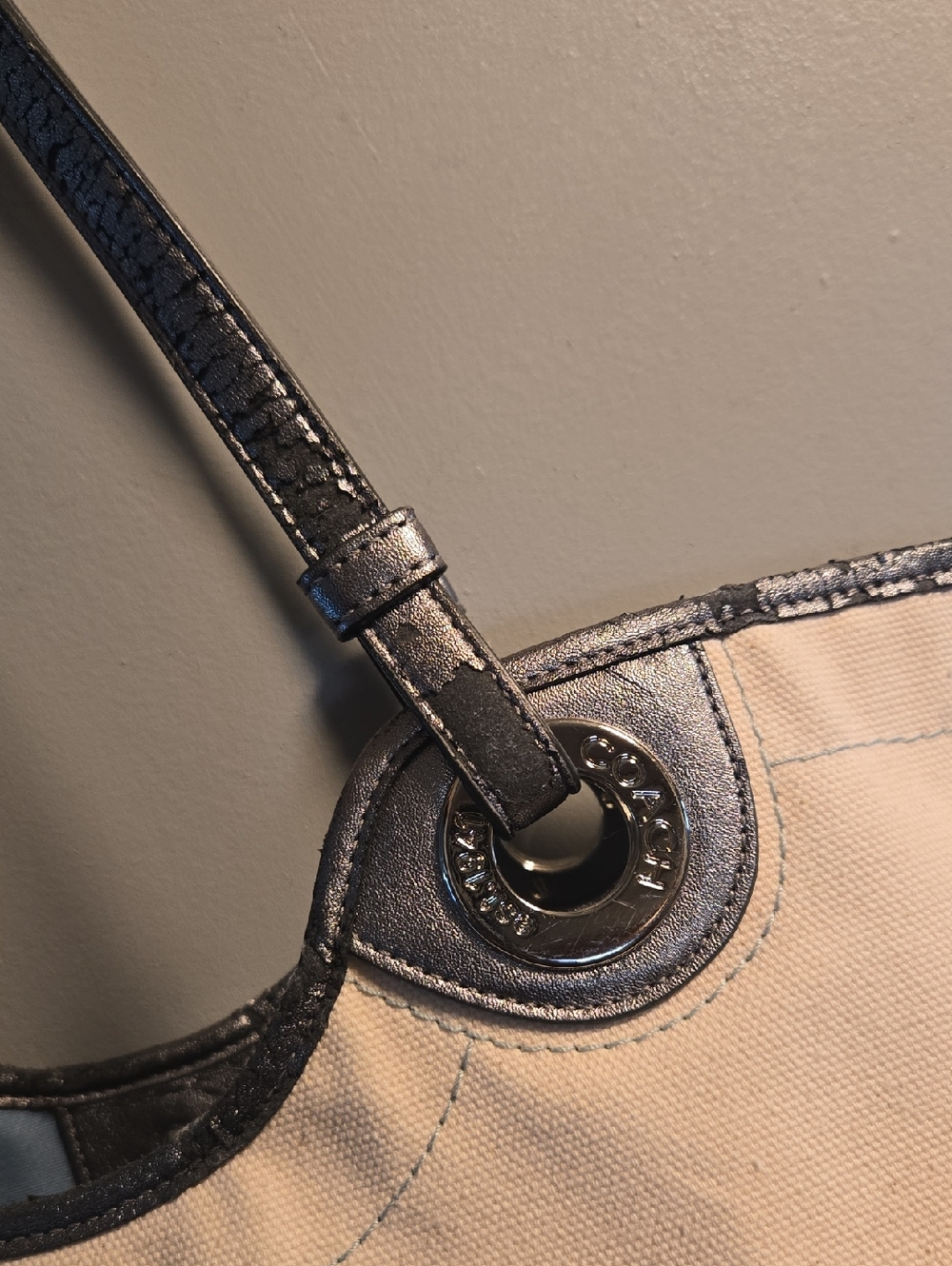 Coach Canvas Starfish Tote in Cream, Blue & Yellow - Picture 9 of 11